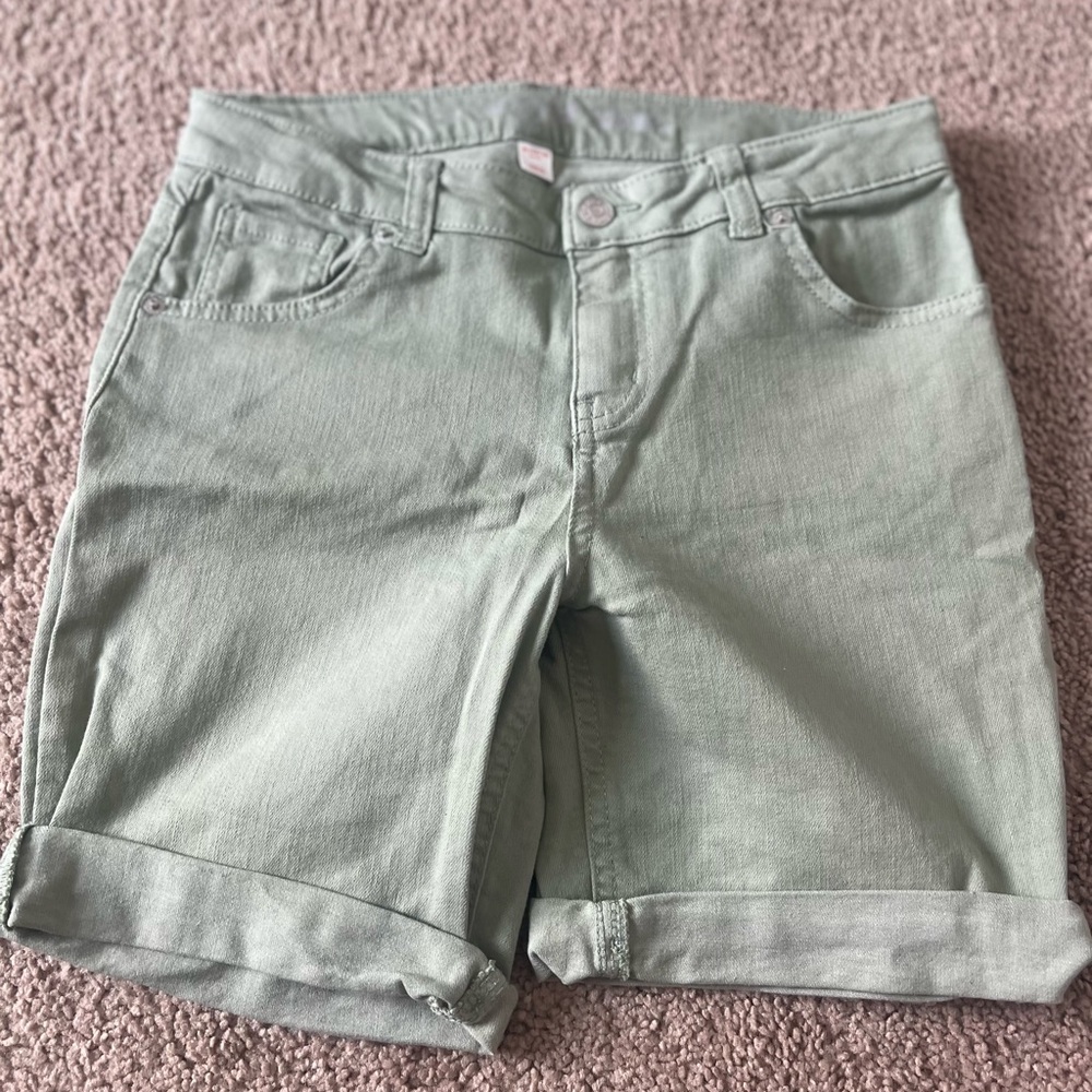 Girls Green Denim Bermuda Shorts